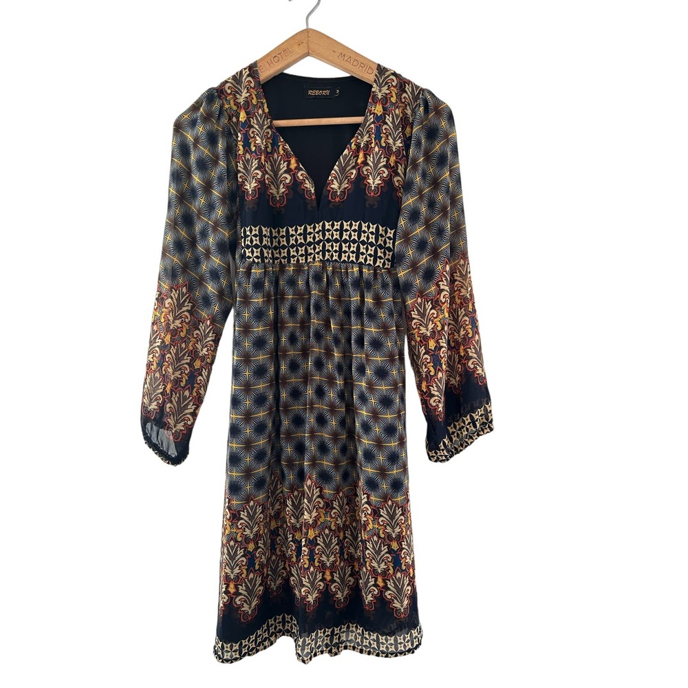 Reborn Dress Silky Boho Tie Peasant Popover Hippie Frock Medium